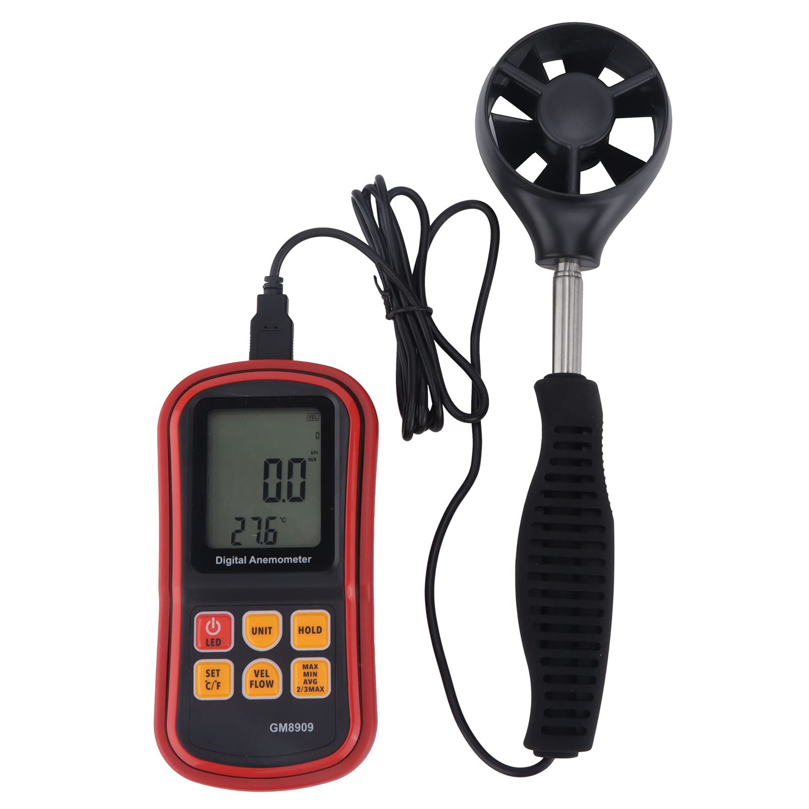 Amazon | Gm8909 LCD ディスプレイ風速計、ハンドヘルド風向風速計